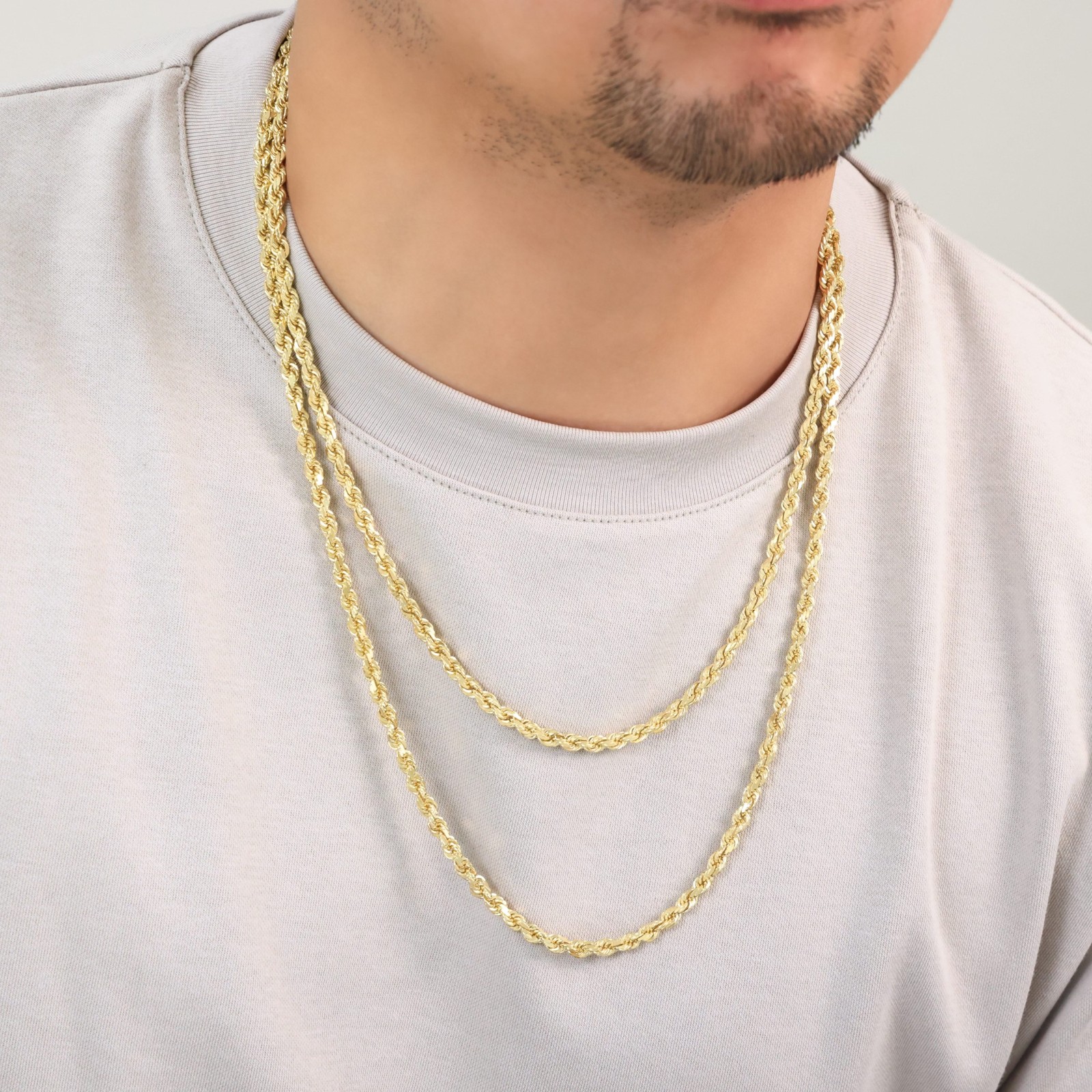 10K Yellow Gold 5mm Diamond Cut Rope Chain Pendant Necklace Mens Womens 16″- 30″