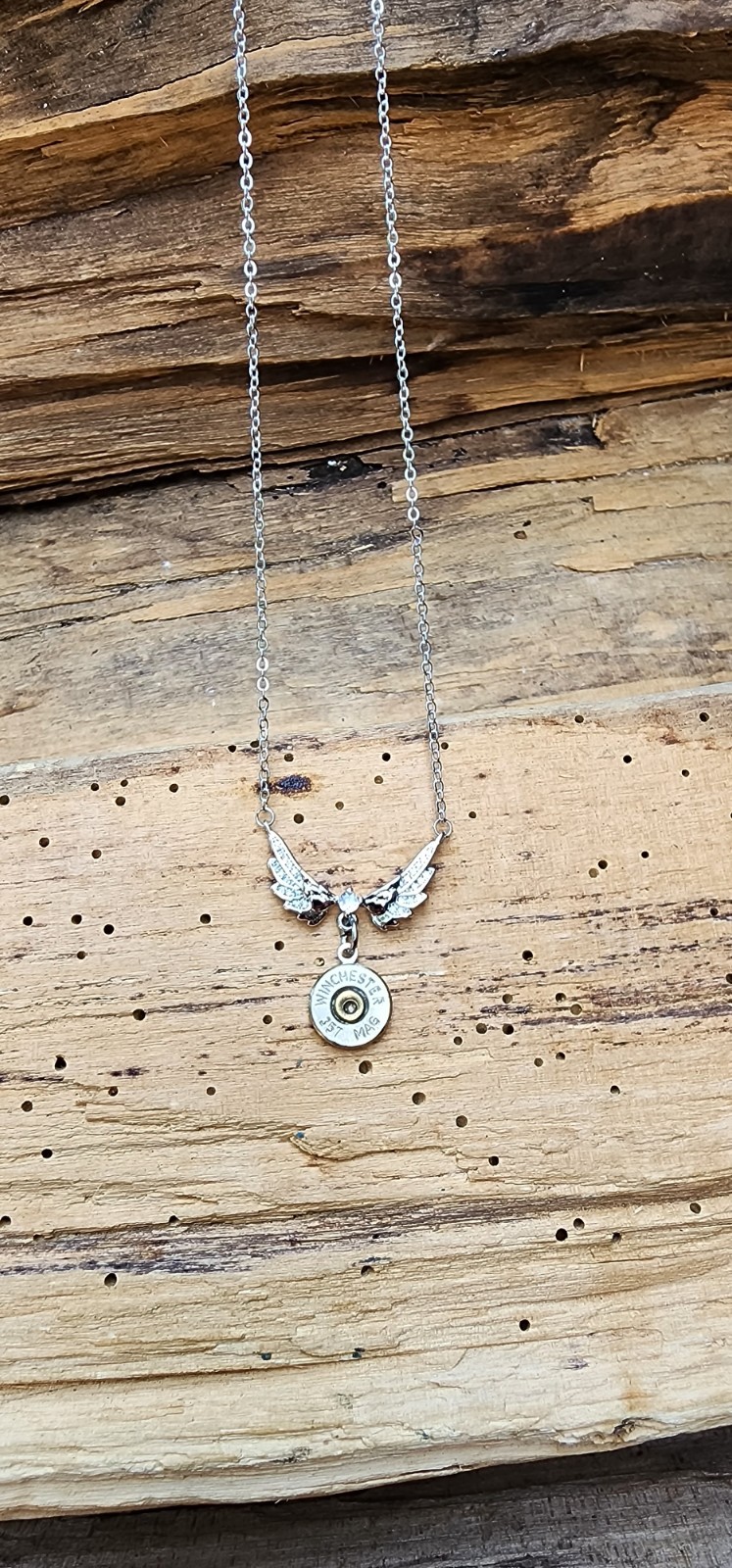 Sterling Wing Necklace with Bullet Charm. Optional Crystal.