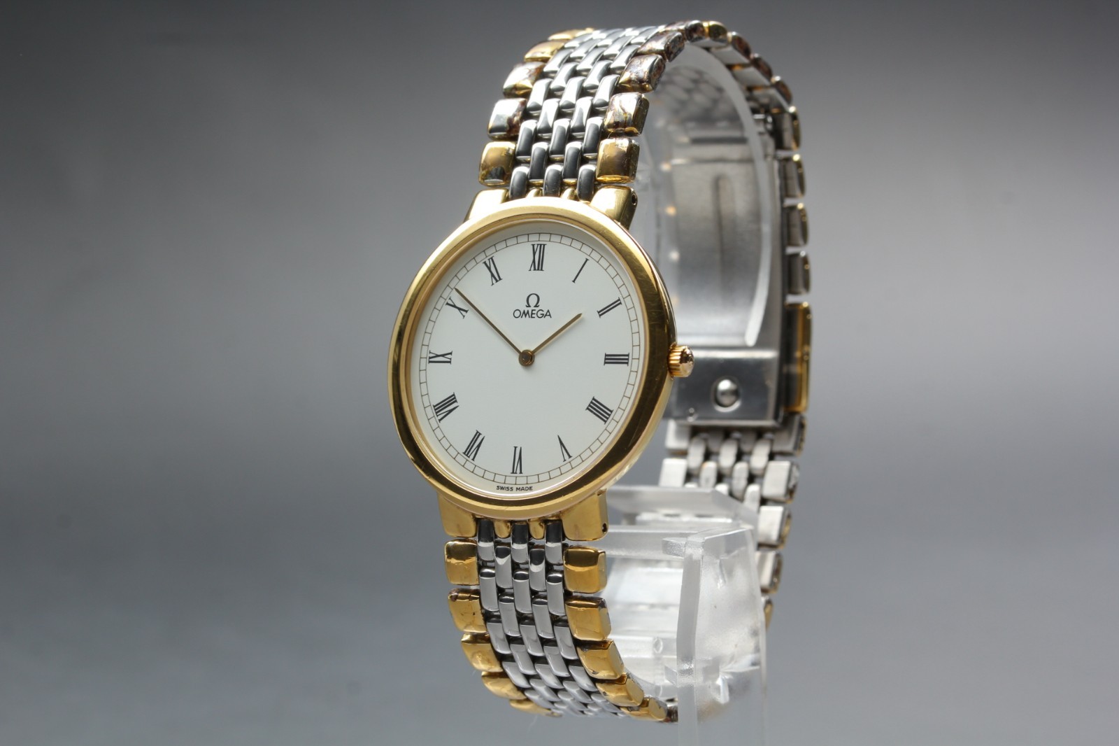 Vintage w/ Box Omega De Ville Cal.1378 Gold White Roman Quartz Men Watch JAPAN