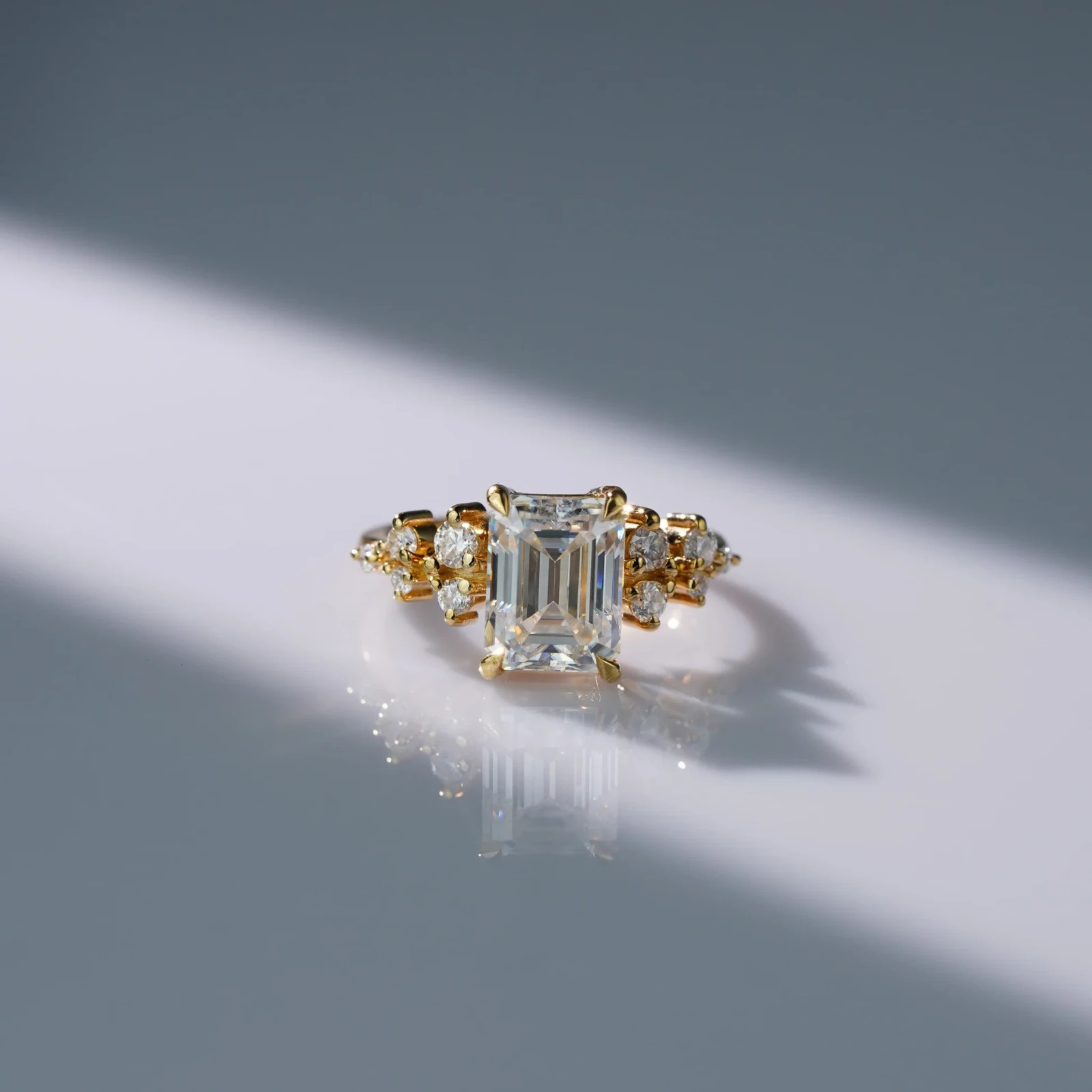 2.70Ct Emerald Cut EF/VS1 Lab Grown Diamond Cluster Wedding Ring 14K Yellow Gold