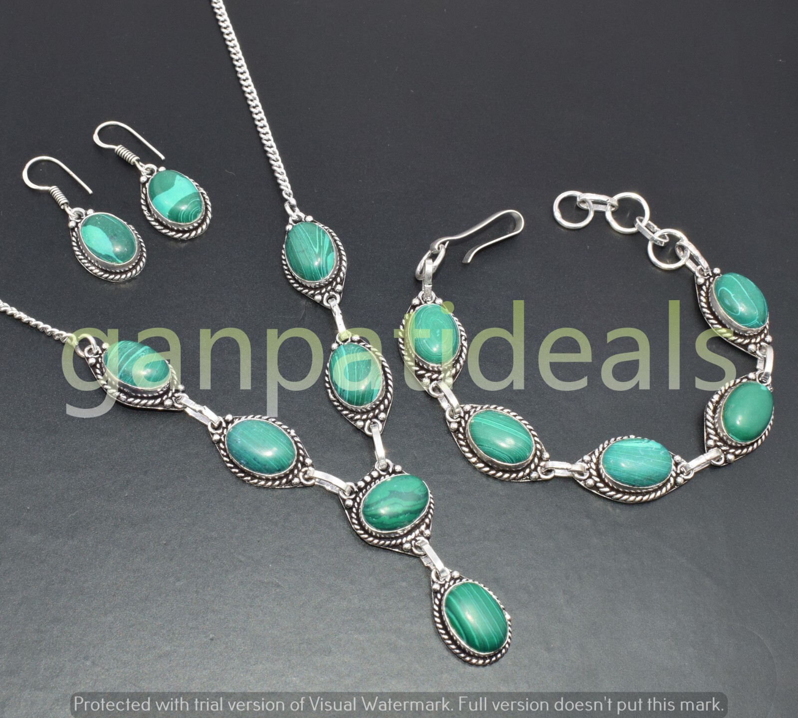 Malachite Gemstone 3pcs Combo Set 925 Silver Plated Wholesale Lot Jewelry