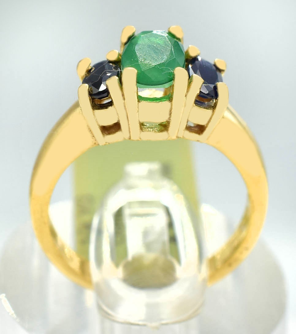 GENUINE 1.08 Cts EMERALD & BLUE SAPPHIRE RING 10K SOLID YELLOW GOLD -NWT