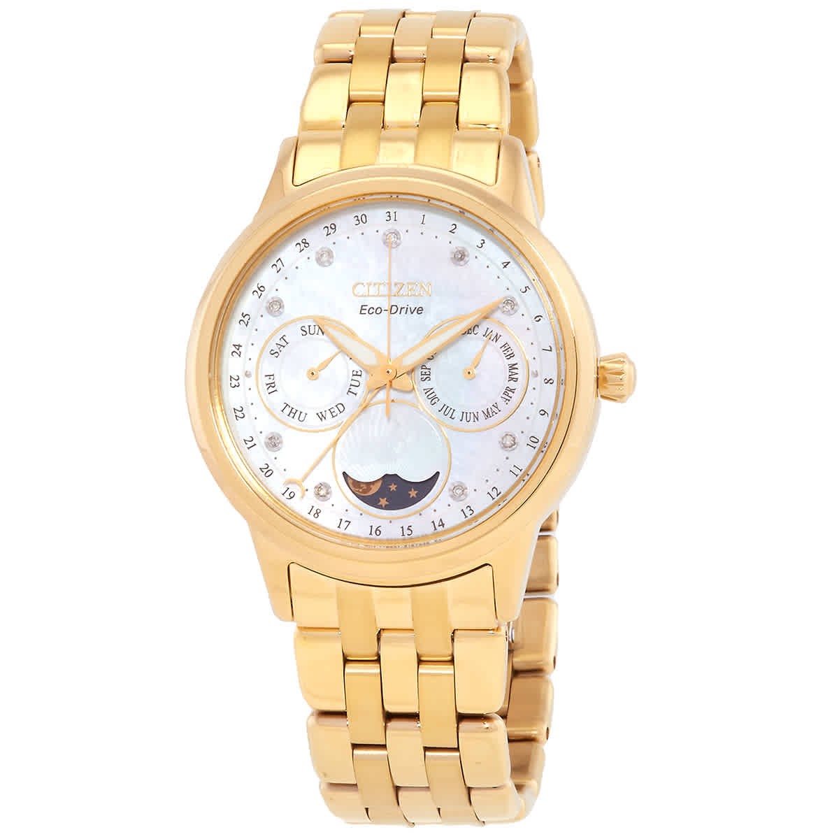 Citizen Calendrier Moon Phase Diamond White MOP Dial Ladies Watch FD0002-57D