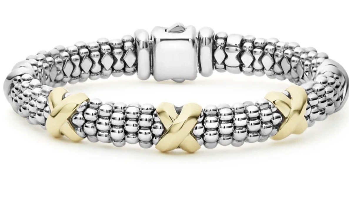 LAGOS Two-Tone Five Station X Caviar Bracelet 9mm 18K Gold Sterling Silver M+