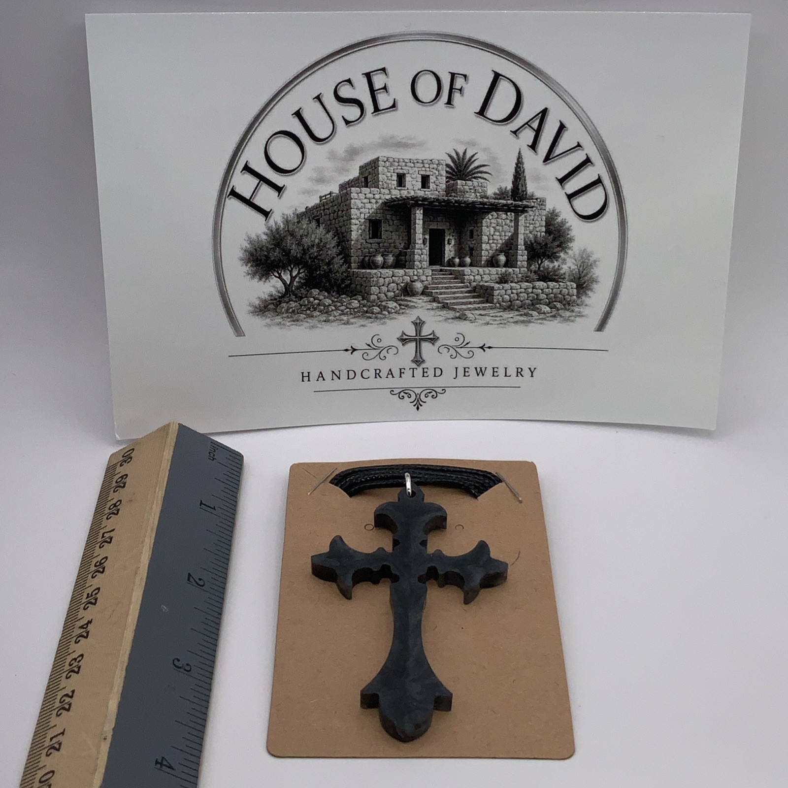 House Of David Handmade Cross Necklace Black Silver