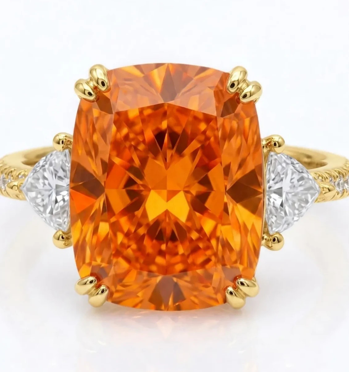 8.00 Ct Certified Cushion Orange Natural Diamond Ring VVS1 Yellow Gold Finish
