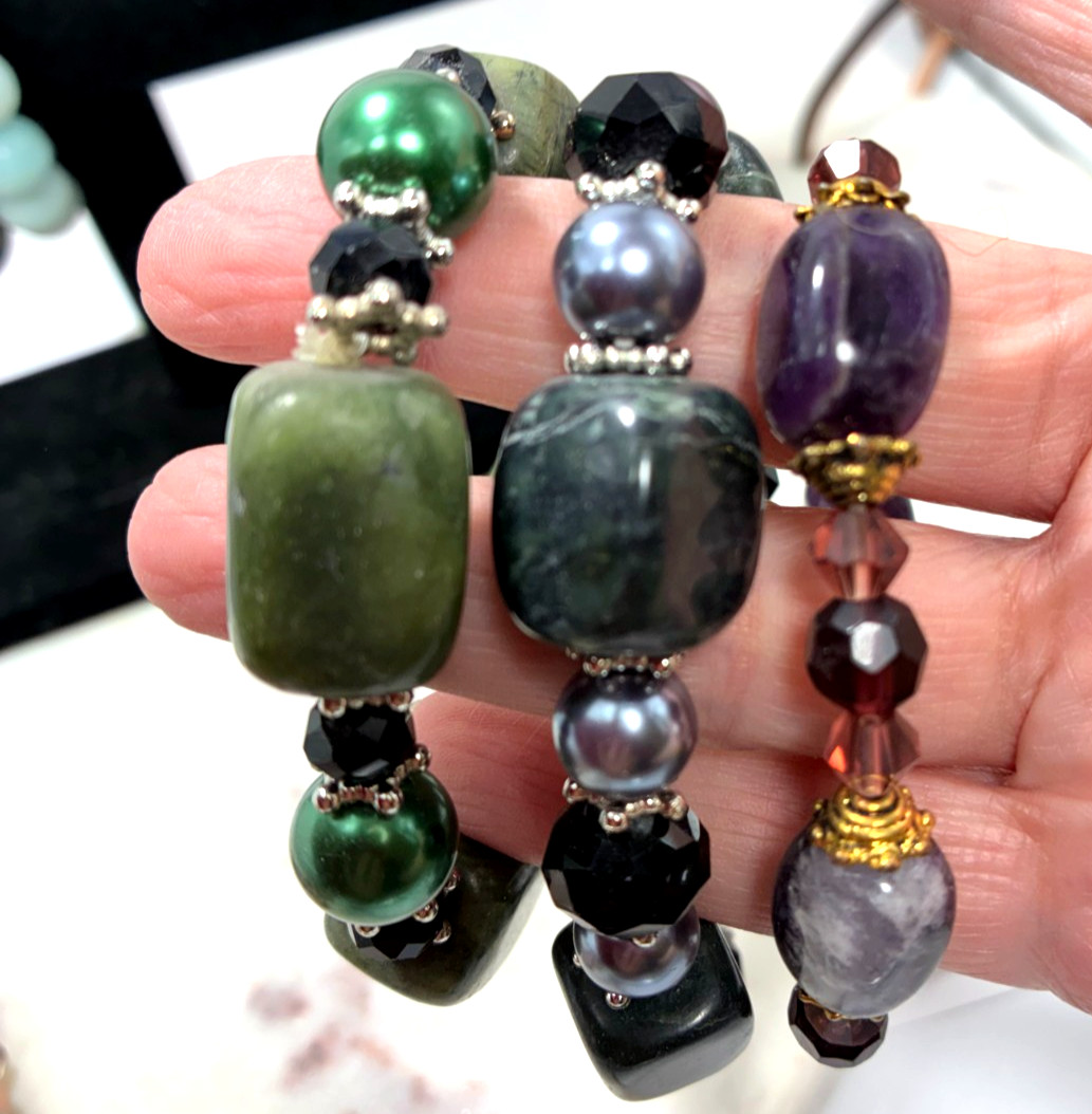 Lot of 10 Handmade Stone Stretch Bracelets Adult Gemstone Beaded Jewelry Set