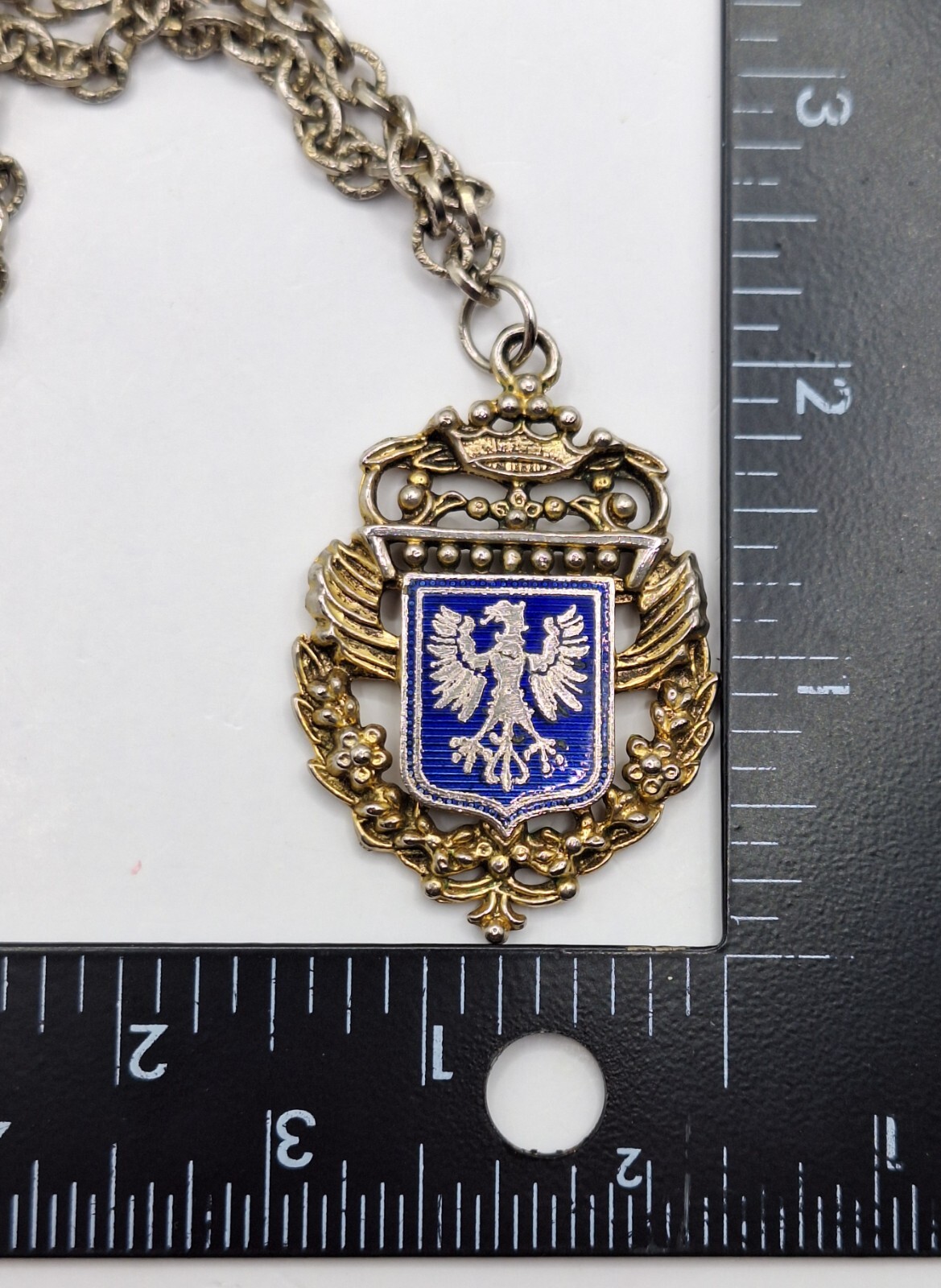 Vintage Crest Crown Eagle Pendent & Necklace Silver Tone VGC