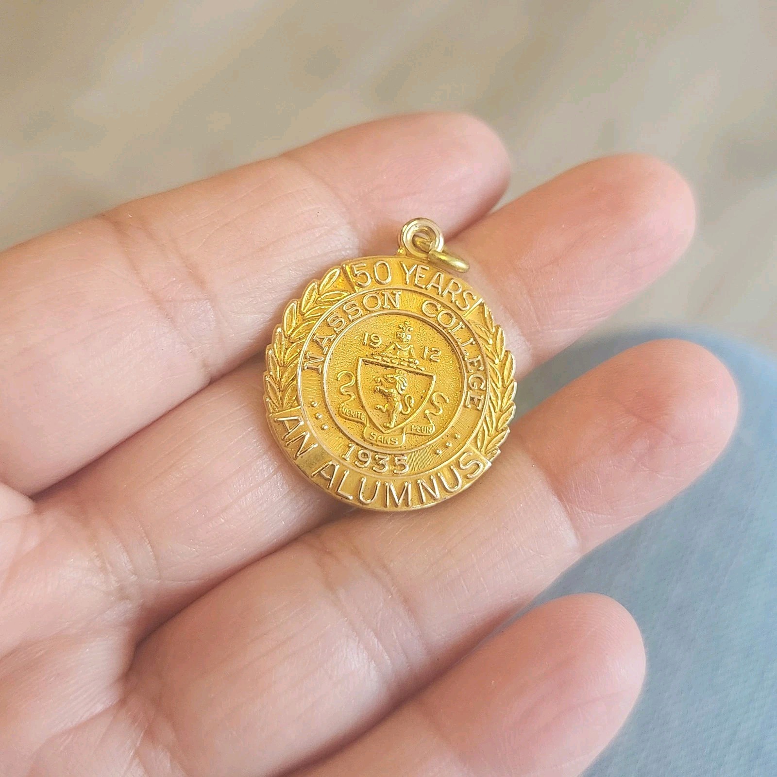 Nasson College 10k Gold Filled Pendant Commemorative Medal 50 Years 1935 Alumnus