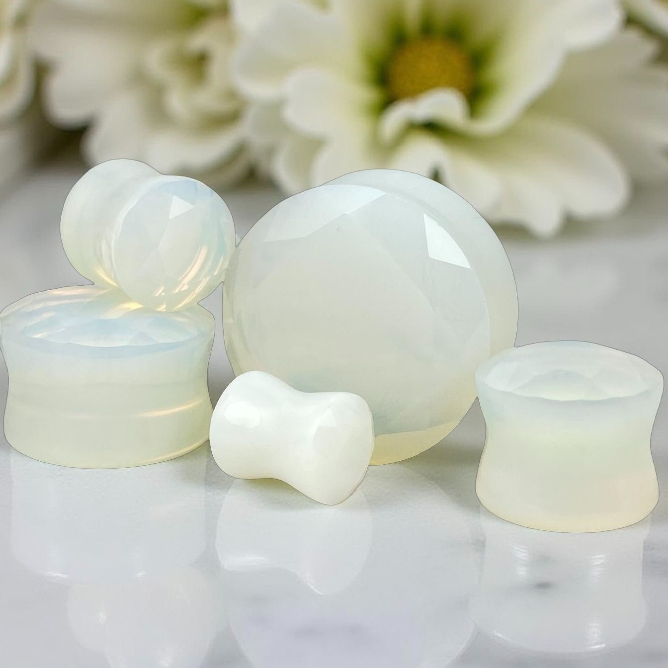 Facted Opalite Stone Double Flare Plugs (STN-708) ear gauges PICK SIZE
