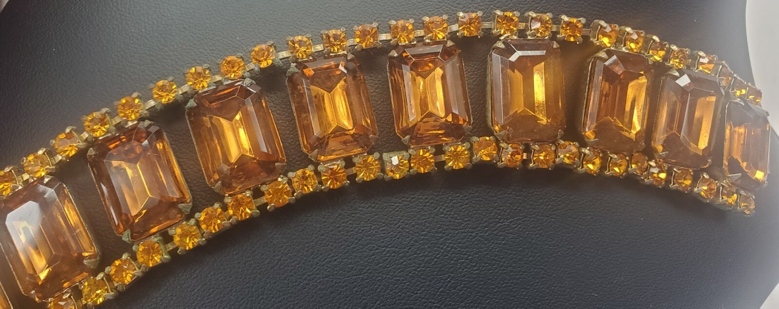 Vintage Champagne Faux Citrine Bling Necklace and Bracelet Gold Tone