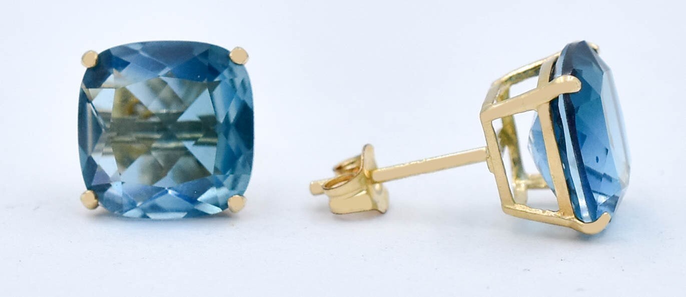 GENUINE 6.68 Ct BLUE ZIRCON EARRINGS 14k GOLD – Free Certificate Appraisal – NWT