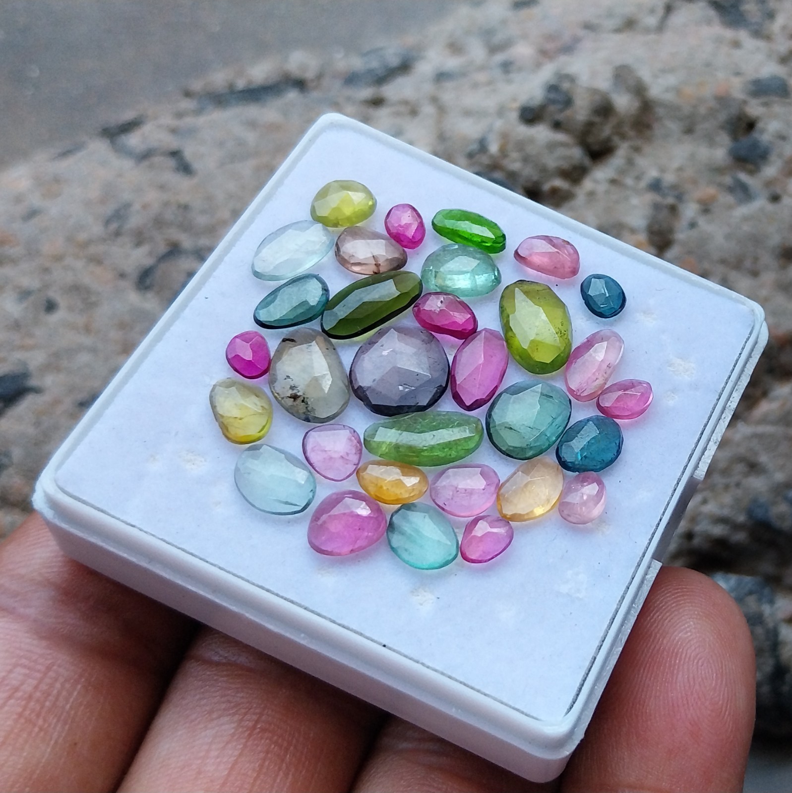 18 Ct 3.5×4.5 to 5×11 MM Natural Multi Color Tourmaline Rose Cut 31 Piece Lot