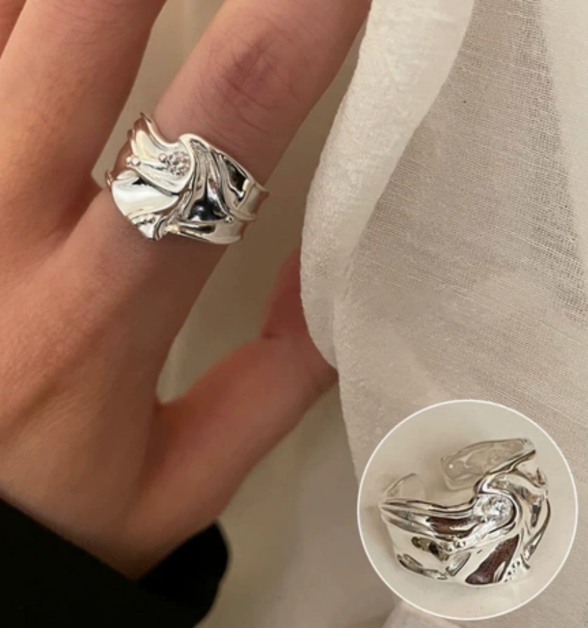Hip Hop Silver Plated Alloy Irregular Concave Convex Vortex Women’s Open Ring