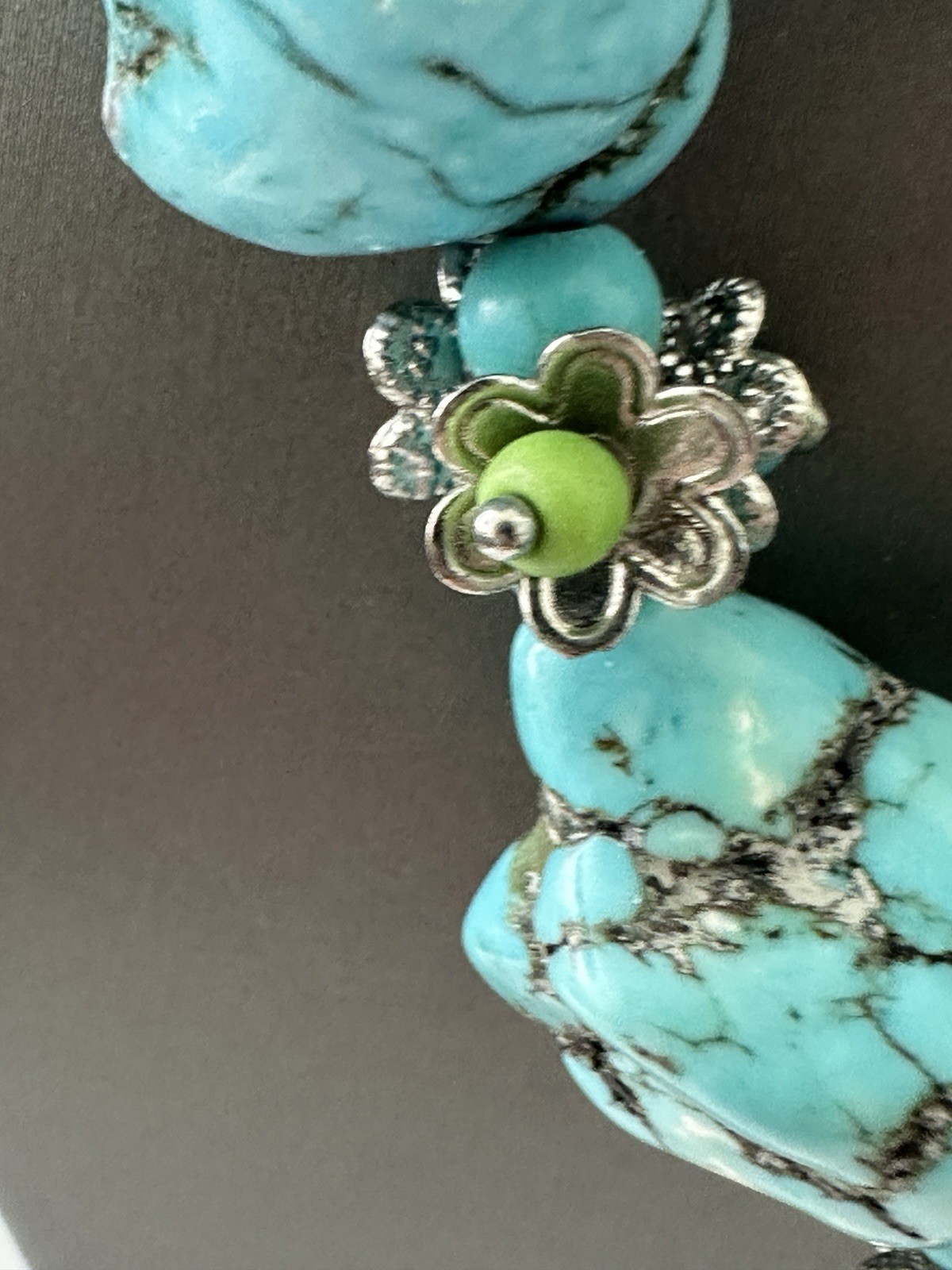 Chunky Turquoise Beaded Necklace in Random Shapes Man Made 22 in #388