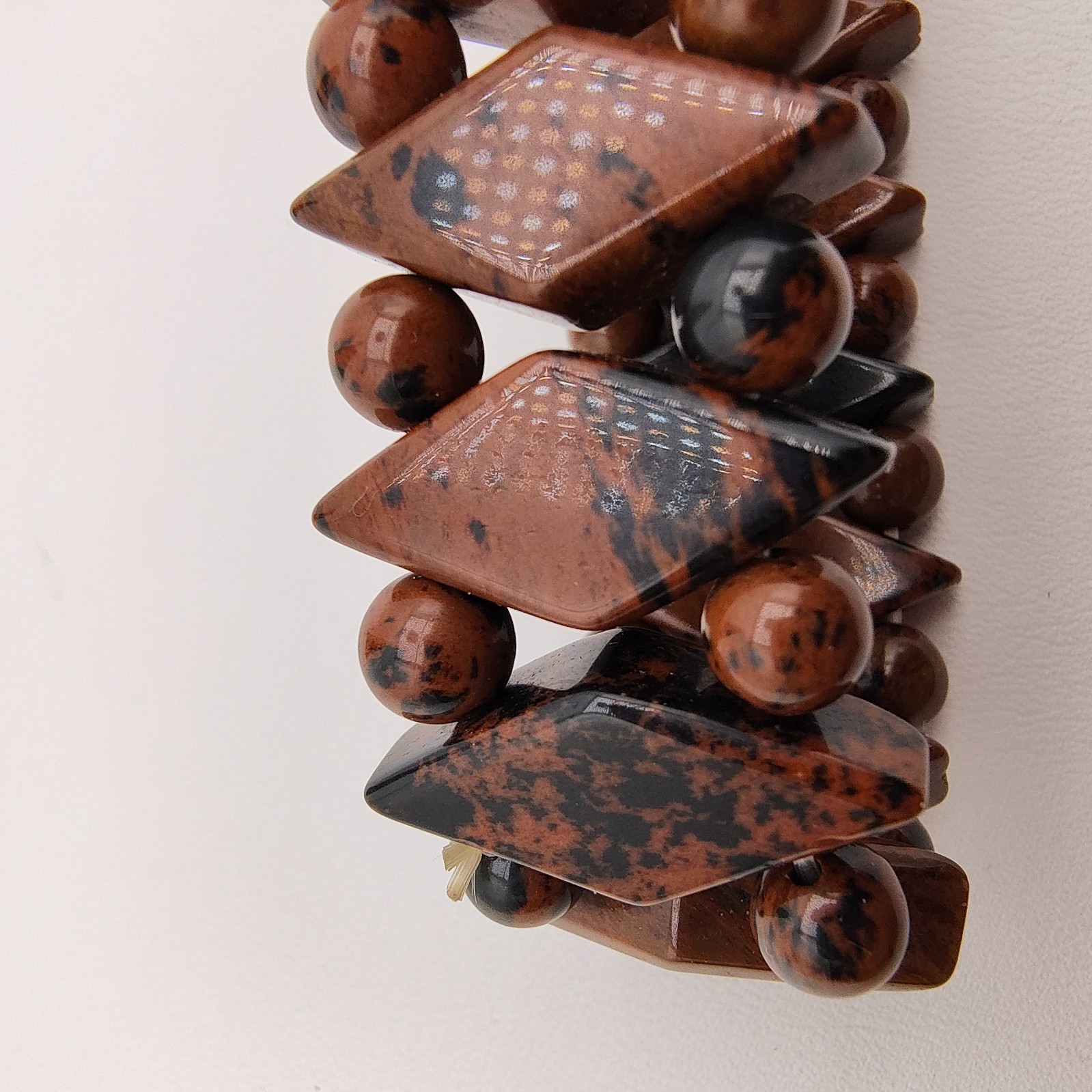 Mahogany Obsidian Aztec Stretch Bracelet Boho Earthcore Strength Grounding
