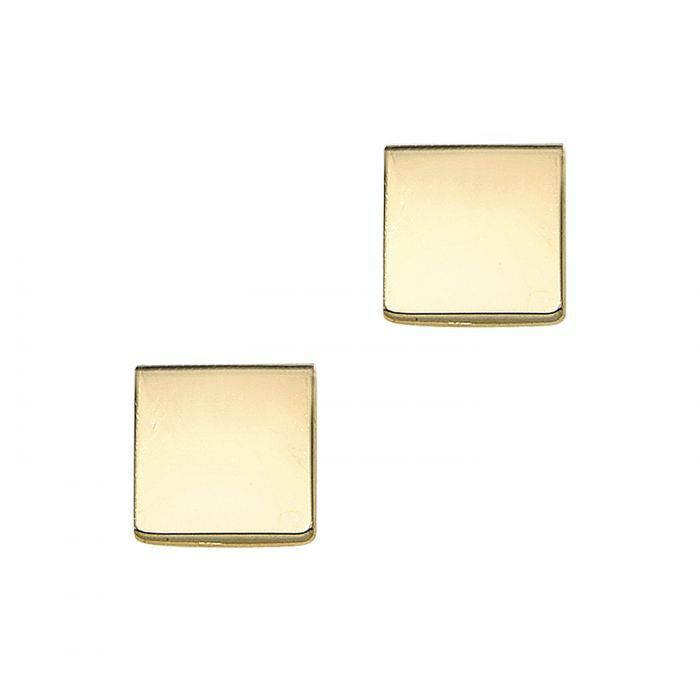 3/16″ Polished Square Stud Earrings Real 14K Yellow Gold 0.5g
