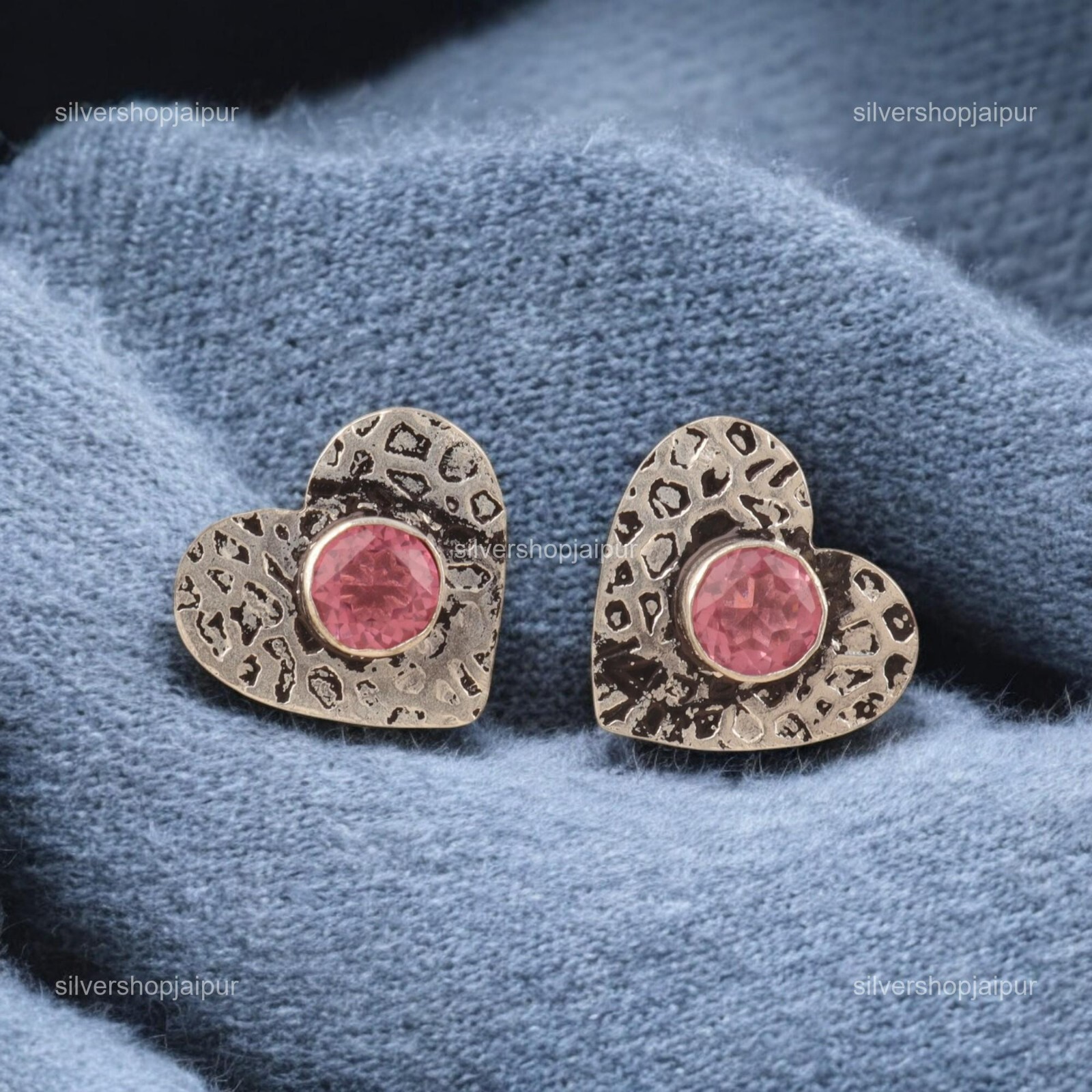 925 Solid Silver Pink Tourmaline Stone Wife Stud Screw Back Womens day Earrings