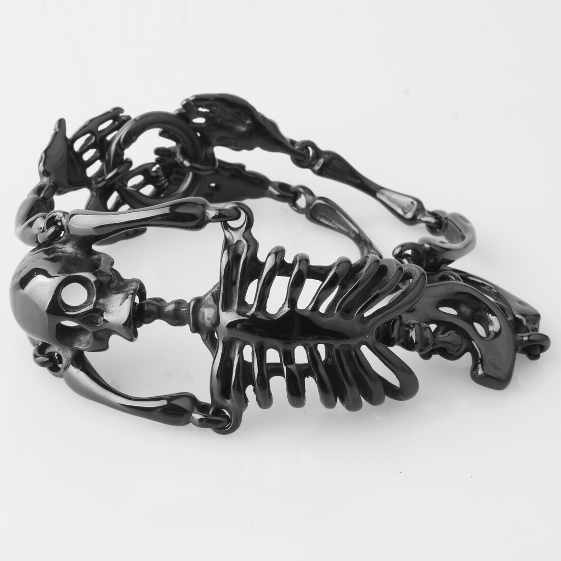 Silver/Gold/Black Gothic Stainless Steel Skeleton Skull Bracelet For Men 8.26in