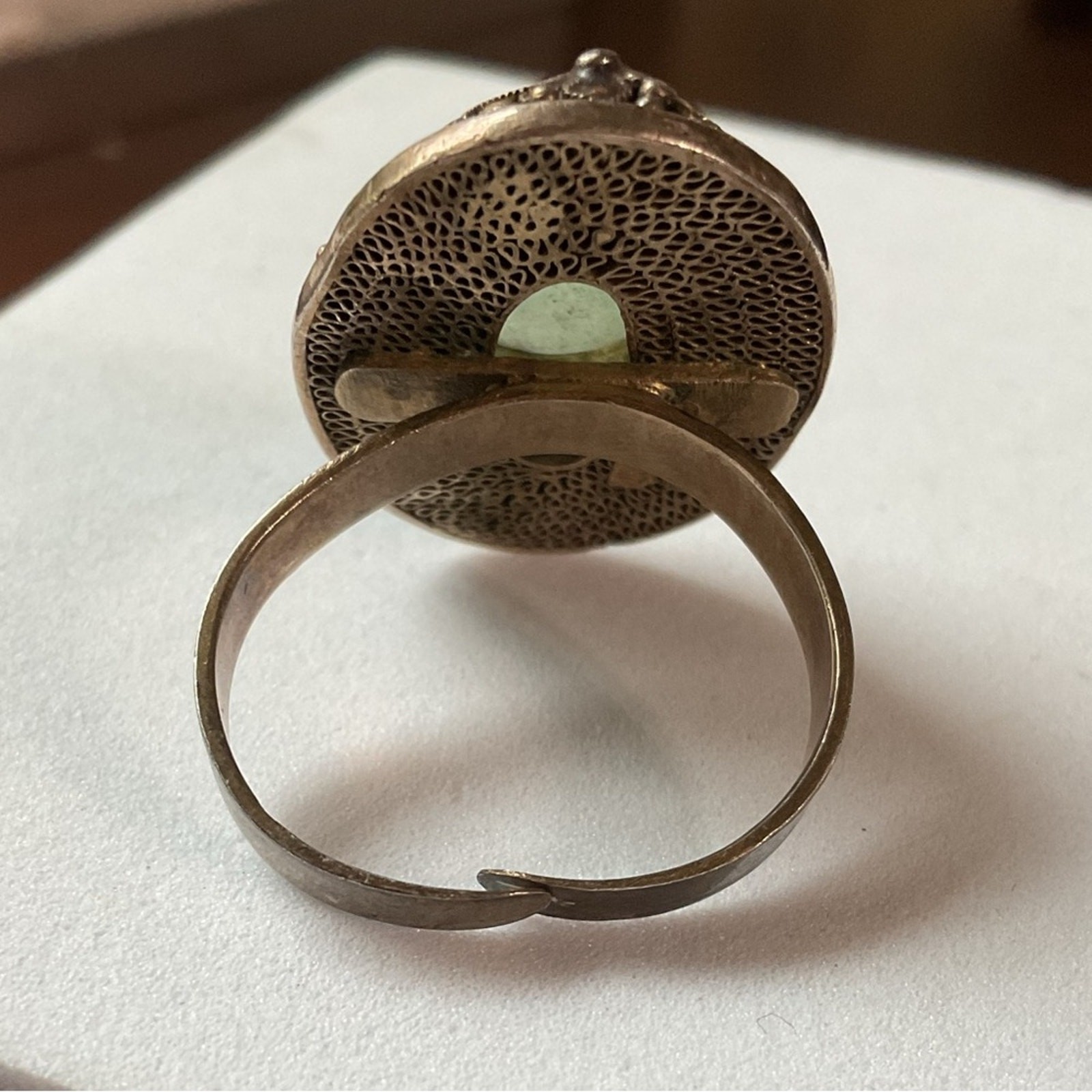 Vintage Chinese Export Jade Enamel Floral Adjustable Ring