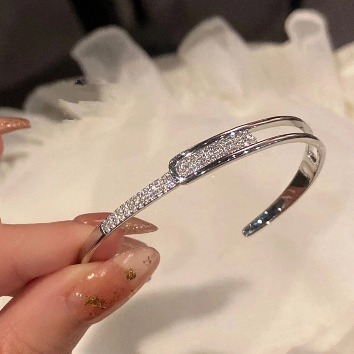 2CT Round Cut Simulated Diamond Tennis Cuff Bangle Bracelet 14K White Gold Over
