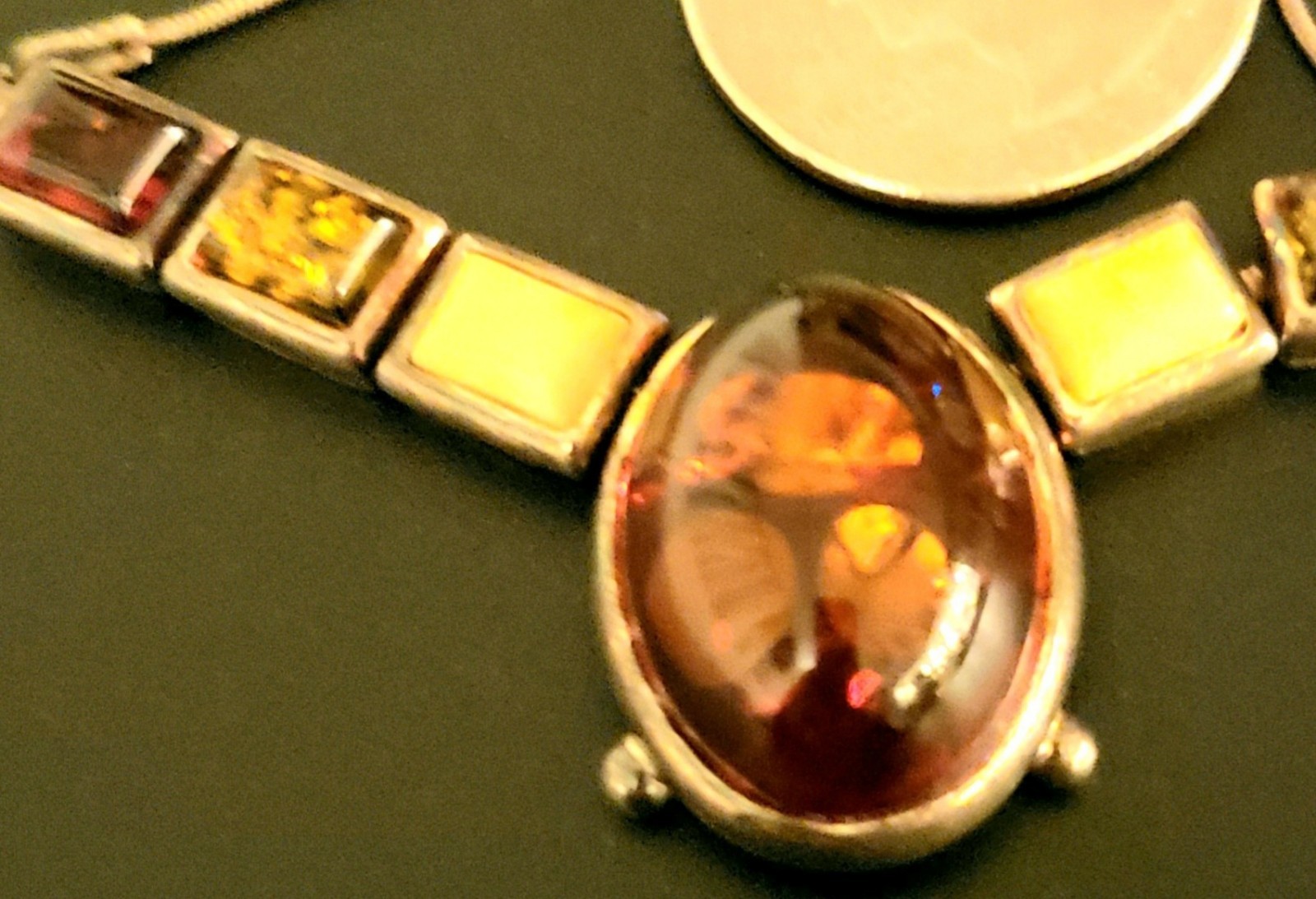 Vintage Baltic Amber Y Drop Necklace 925 Sterling Silver with other stones FAB!