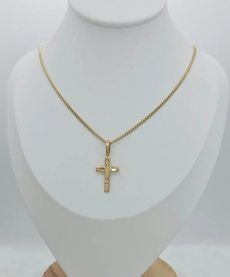 Small Gold Cross Necklace, Cross Necklace for Kids or Women, 2mm No Fade Chain