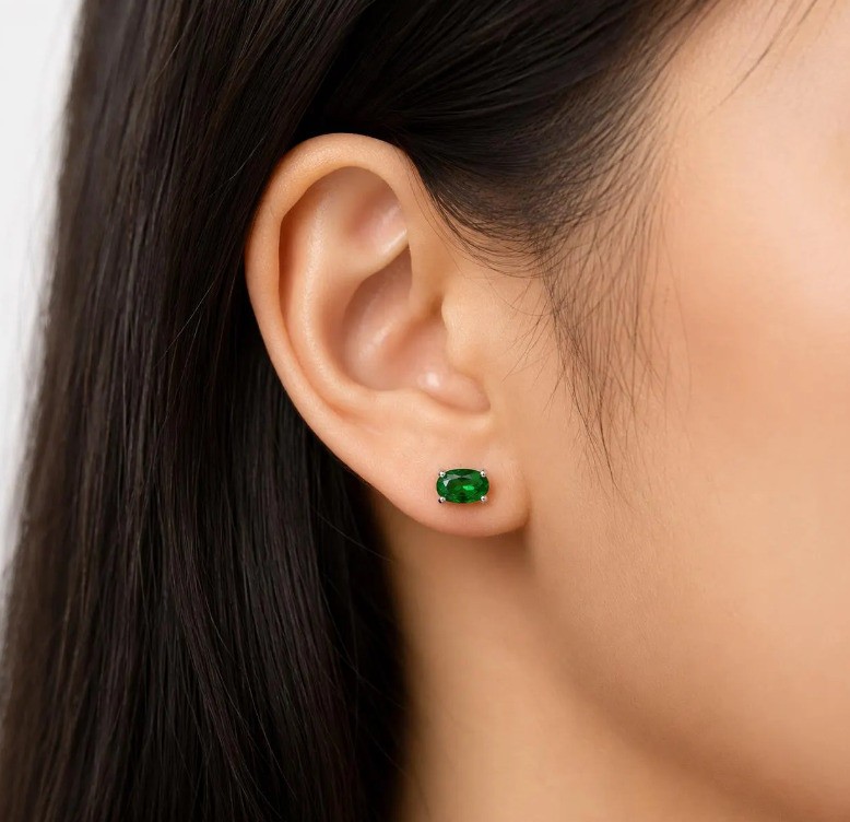 Green Oval Cubic Zirconia Stud Earrings 925 Sterling Silver Gift for Her