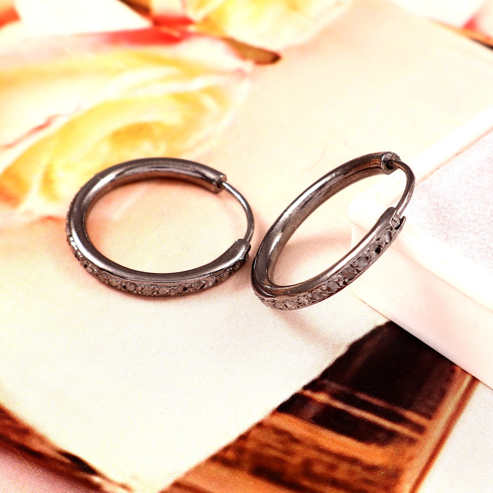 1.05ctw Natural Rose Cut Diamond Hoop Earrings 925 Sterling Silver Handmade
