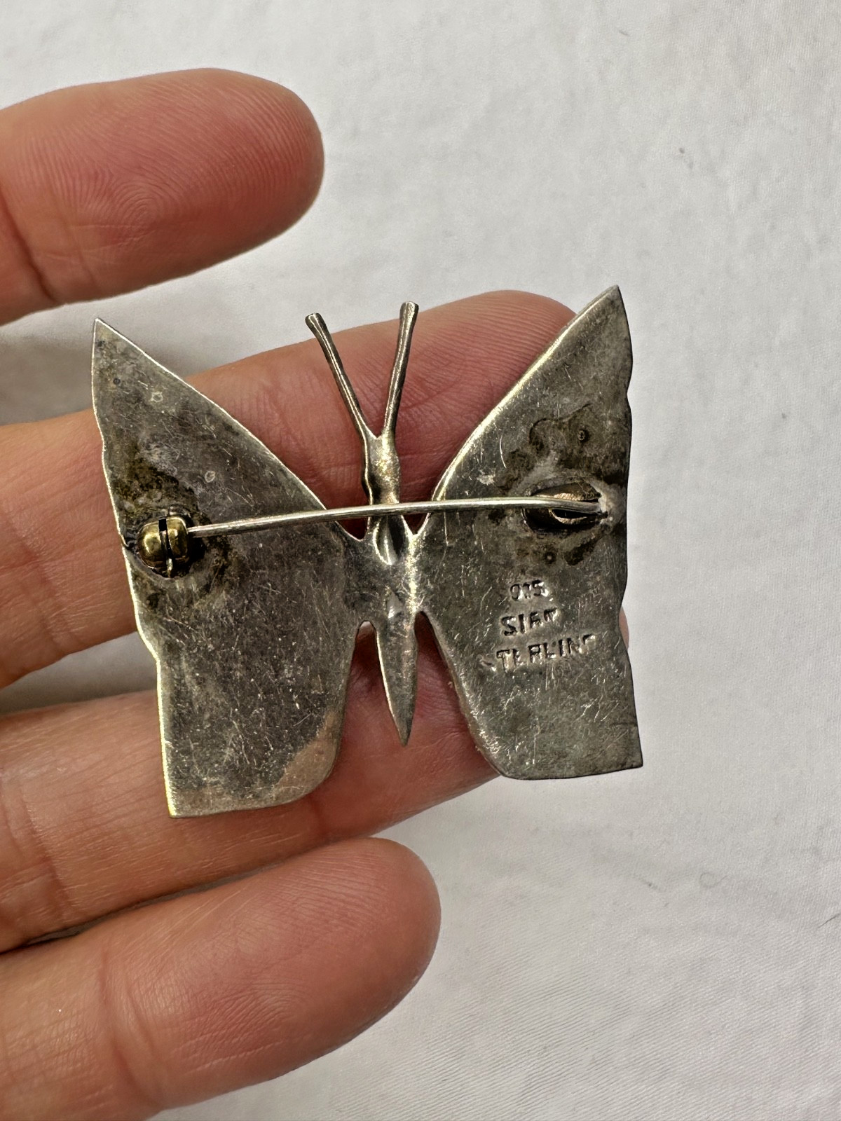 Siam Sterling Silver Butterfly Brooch Shite Goddess Pin White 925 Signed VTG