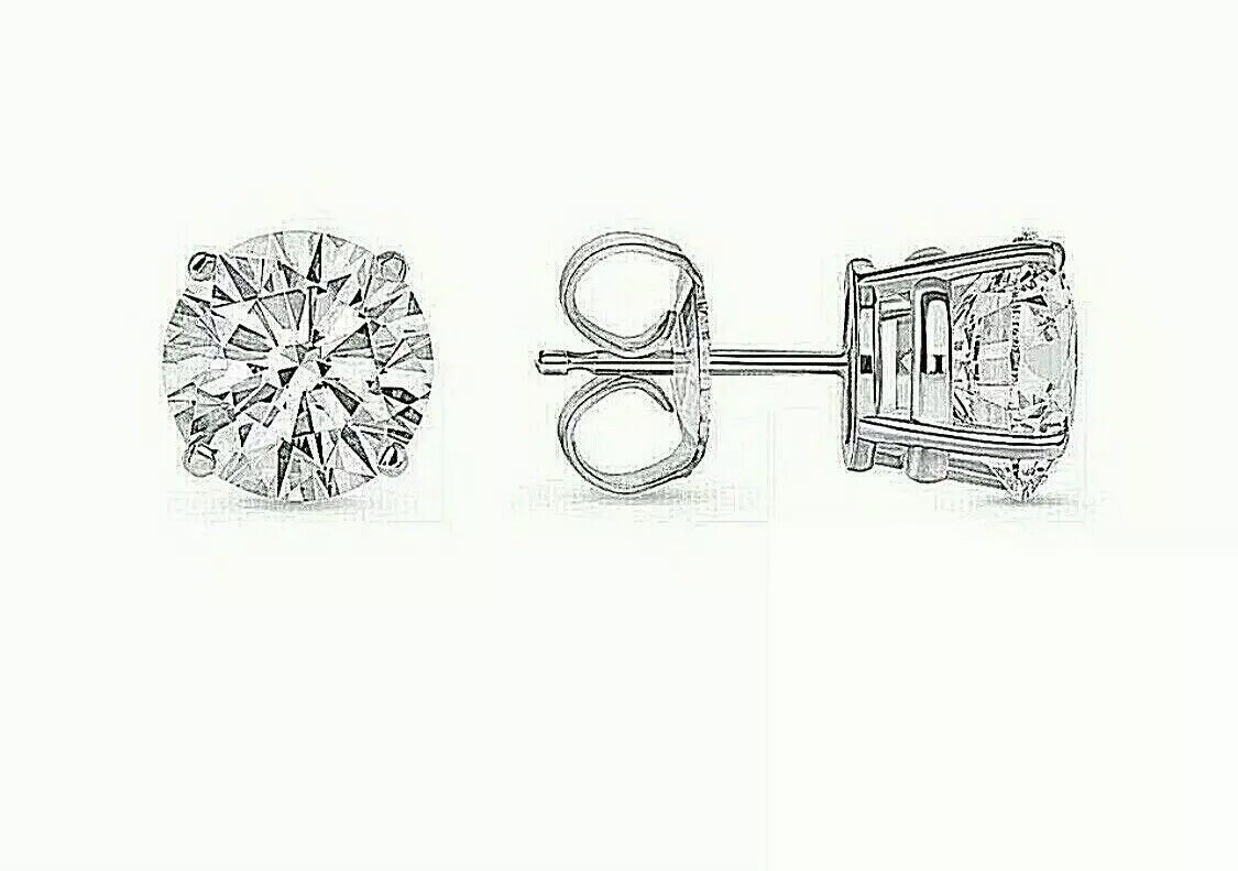 7.00 Ct Round Cut VVS1/D Lab Created Stud Earrings 14k White Gold 9mm Push Back