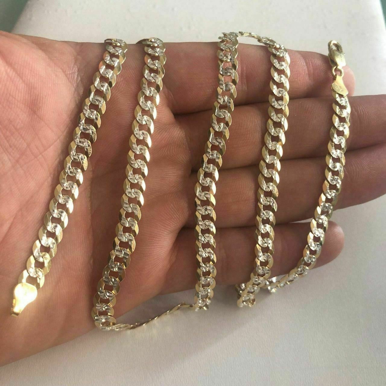 Mens Diamond Cut 6mm Cuban Chain 14k Gold Plated Solid 925 Silver Two Tone ITALY