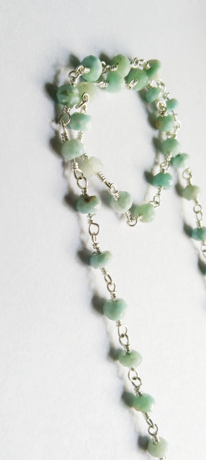Amazonite Rondelle Faceted 4-5 mm Rosary Silver Plated Wire Chain 3.5″Feet