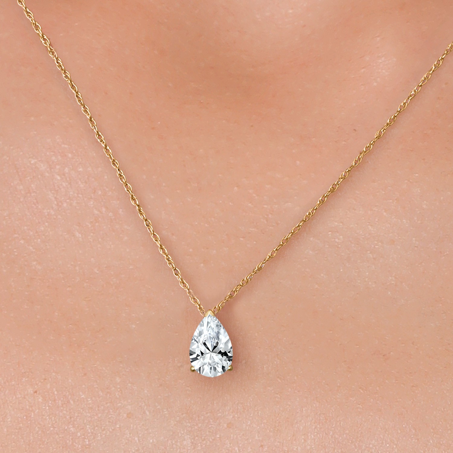 14K Yellow Gold Gemstone Birthstone Teardrop Pendant Necklace | Pear Shape