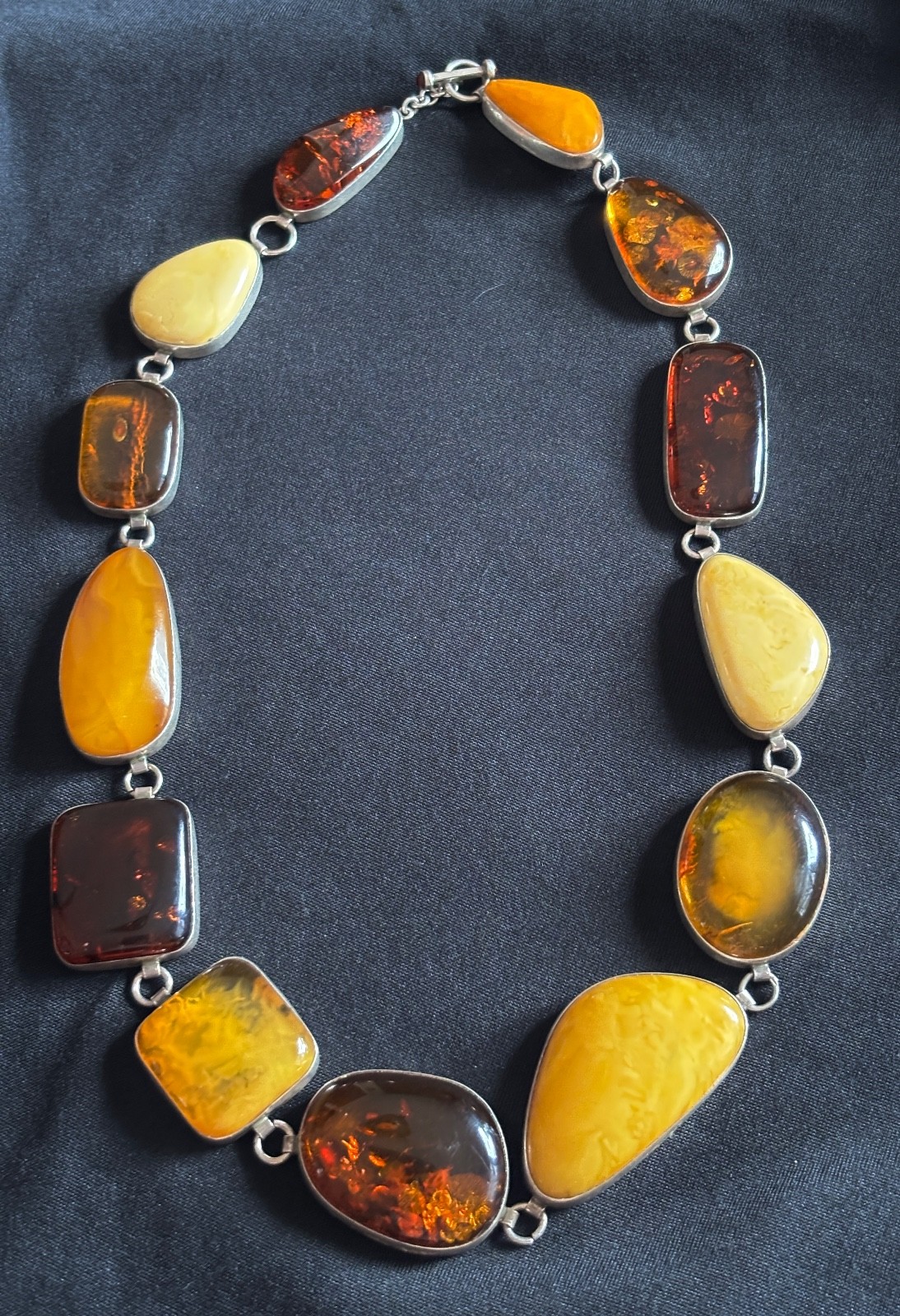 Genuine Lg Amber & Sterling Statement Necklace Egg Yolk Cognac Butterscotch 143g