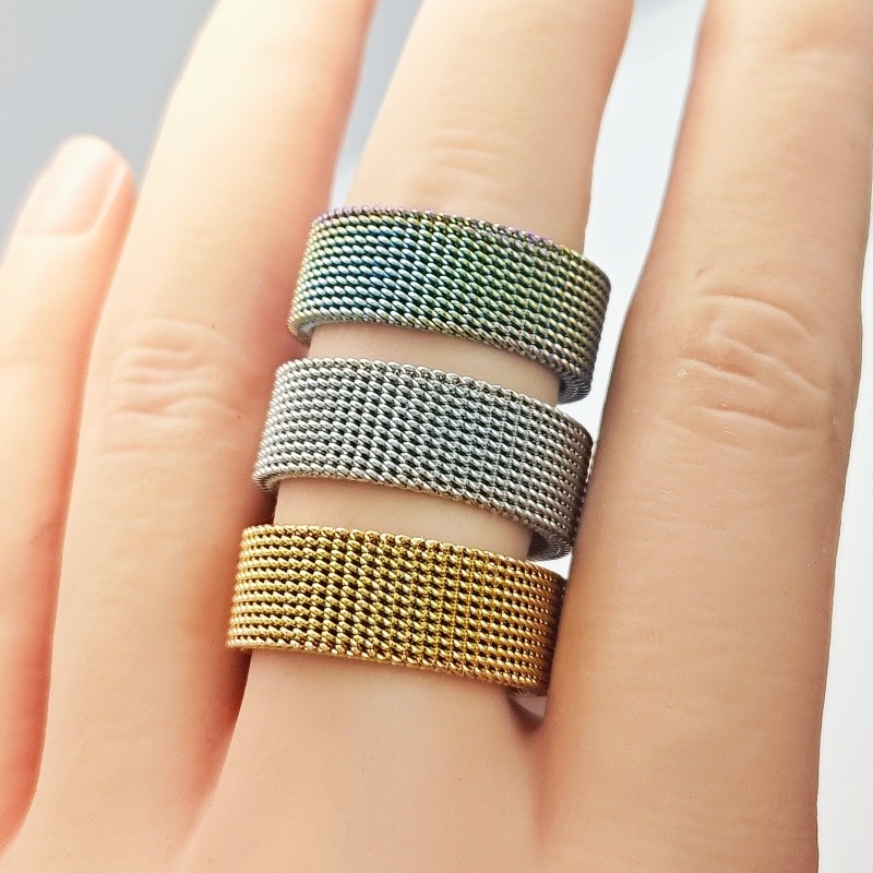 36Pcs 8mm Stainless Steel Mesh Rings 3 Color Mixed Flexible Woven Unisex Jewelry