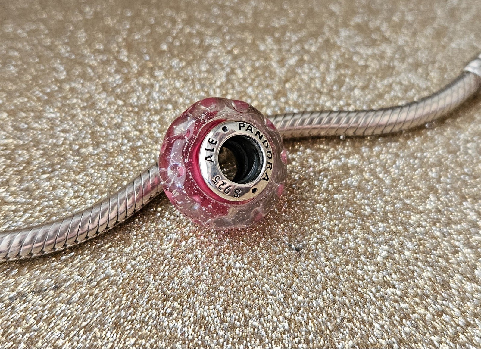 Authentic Pandora Wavy Fancy Pink Silver Murano Charm