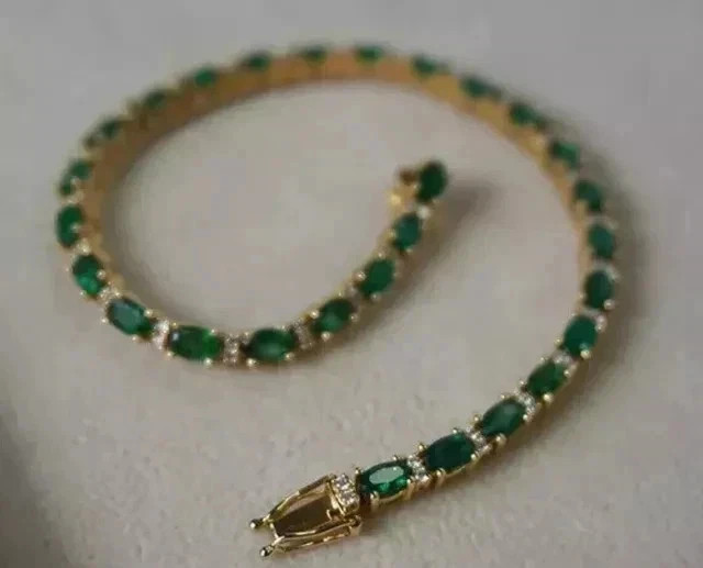 Natural Green Emerald 6TCW Oval Cut Tennis Bracelet 14k Yellow Gold Plated
