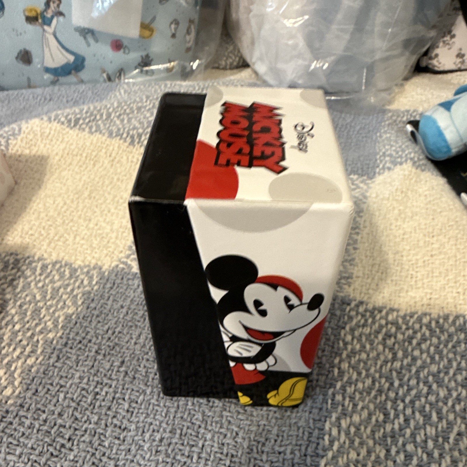 Disney Mickey Mouse Analog Quartz Watch Black Leather Strap Silver Case w/ Box