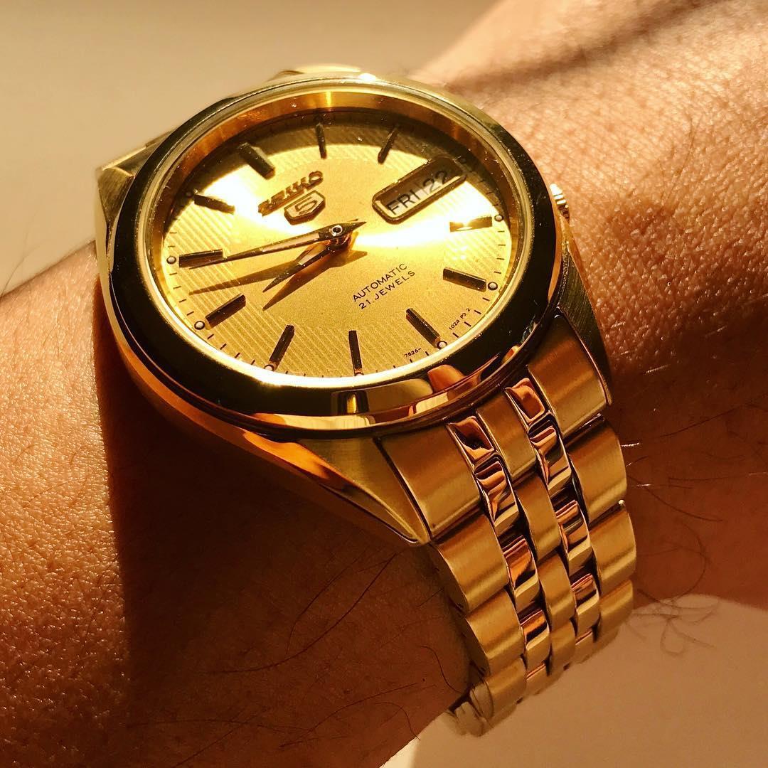 Seiko 5 SNKL28K1 Automatic Gold Tone Stainless Steel Analog Men’s Casual Watch