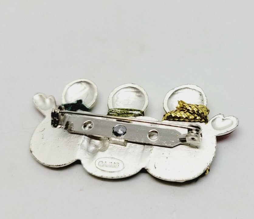 AJMC Happy Triple Snowmen Brooch Christmas Winter Holiday Metallic 2.5″