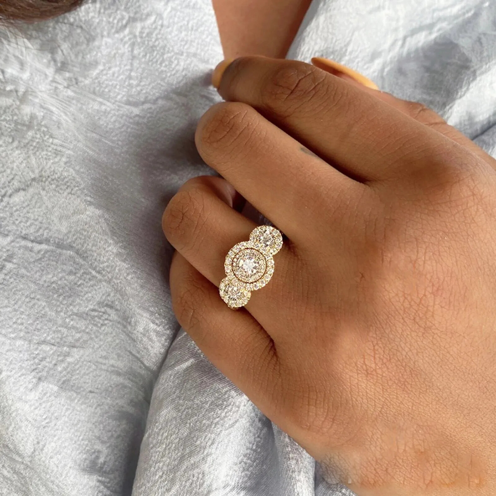 Diamond Engagement Ring 14K White Gold 3 Three Stone Round Cut 1.00 TCW Natural