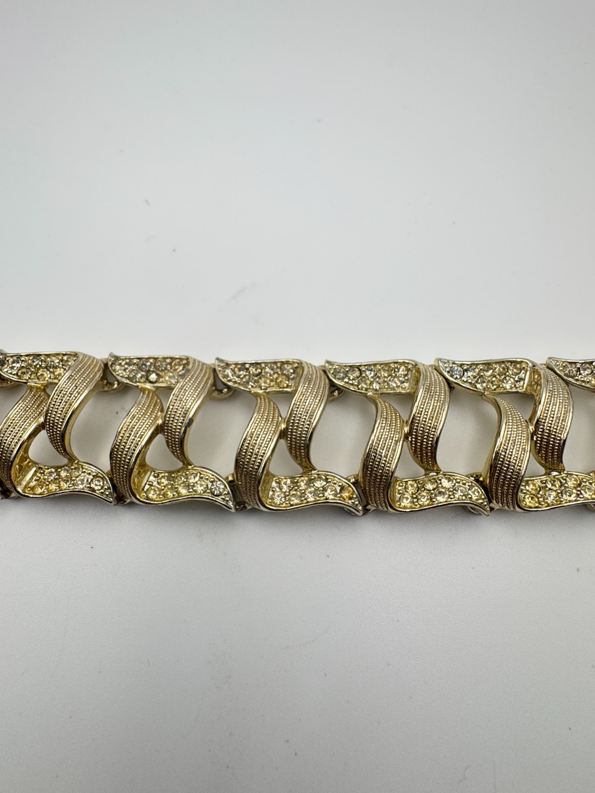 Vintage Marcel Boucher Bracelet Marboux Gold Tone Rhinestone Ribbon Numbered
