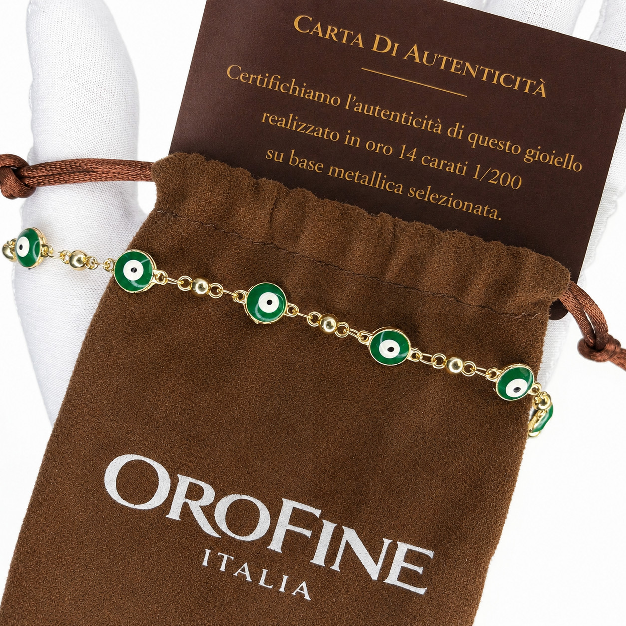 Real 1/200 14K Yellow Gold Overlay Green Evil Eye Rosary Religious Bracelet