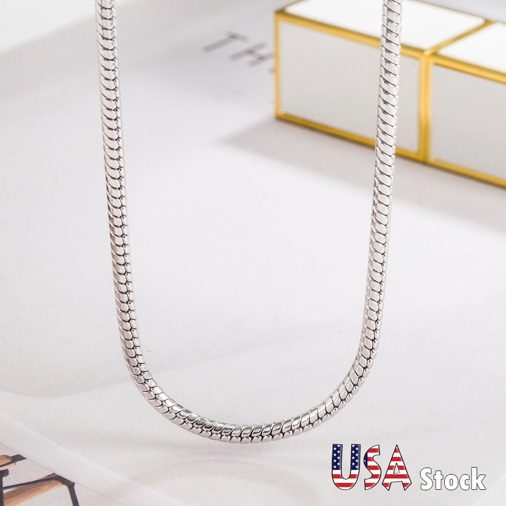 925 Sterling Silver Sizes 18 to 30 Inch Round Snake Necklace for Women & Men