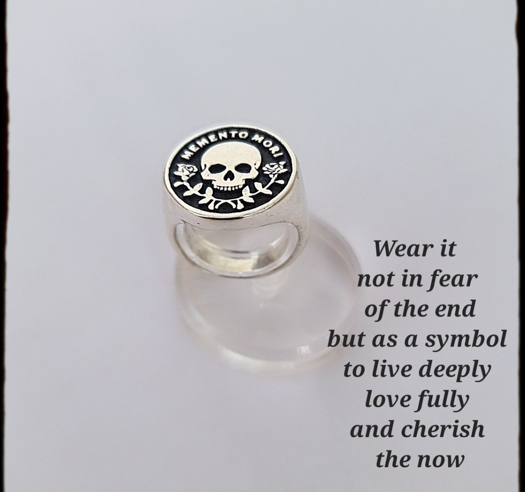 Memento Mori Sterling Silver Ring • Skull Signet Ring • Unisex Statement Ring