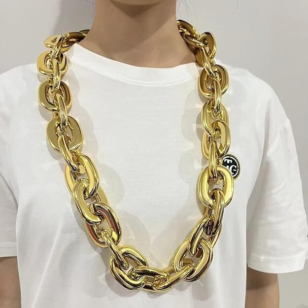 Gold Hip Hop Large Thick Acrylic Plastic Cuban Link Chain Necklace 32in 80cm