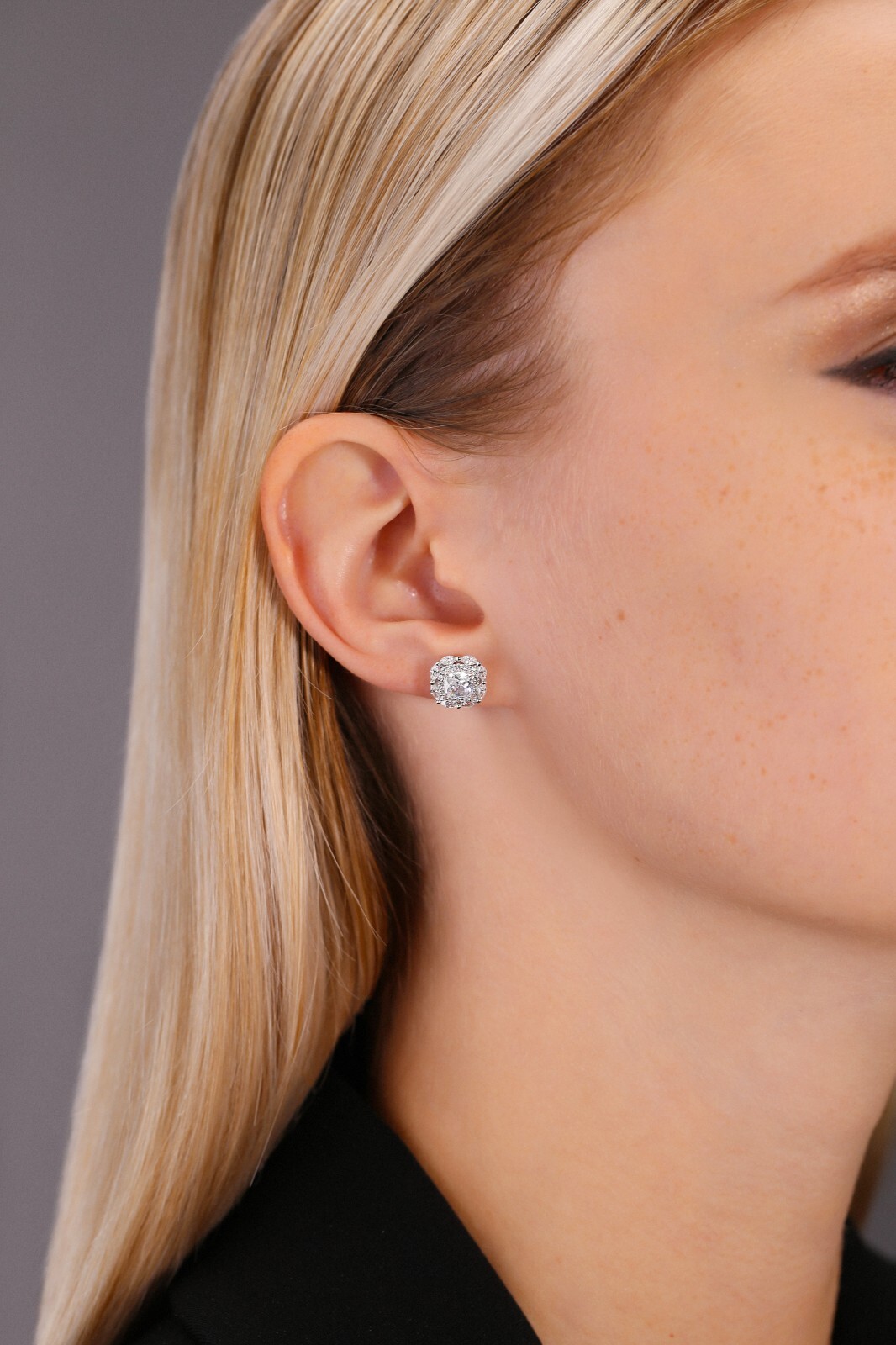 925 Sterling Silver CZ Halo Cluster Stud Earrings Butterfly Push-back Studs