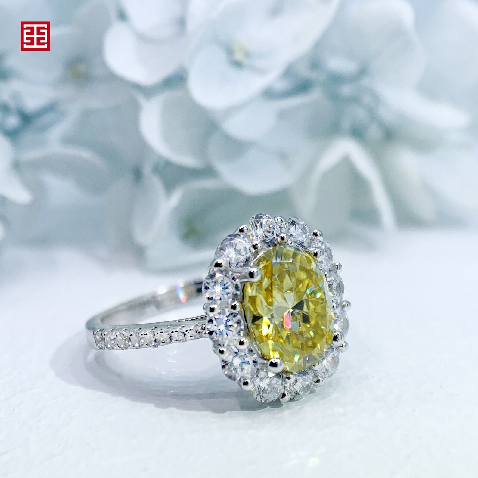 4.00 Ct Oval Cut Yellow Sapphire Diamond Engagement Ring 14K Solid White Gold 7