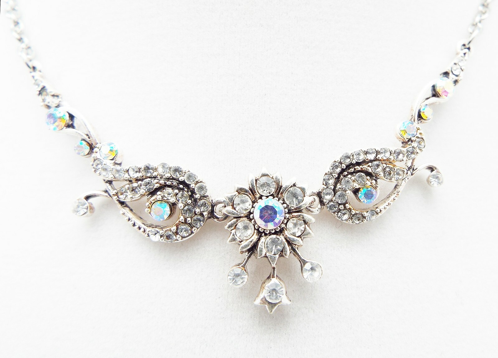 CC 18 in CLEAR A/B CRYSTAL SILVER VICTORIAN NECKLACE EARRINGS JEWELRY SET NEW